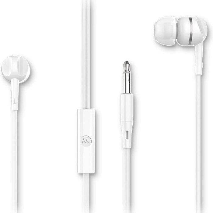 Motorola Sound Oordopjes met Draad 105 - In-Ear Oordopjes - Incl. 6 Siliconen Oordoppen - In-Line Microfoon - Kristalhelder Geluid - Wit