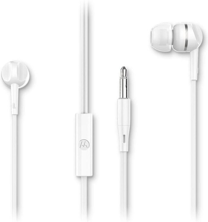 Motorola Sound Oordopjes met Draad 105 - In-Ear Oordopjes - Incl. 6 Siliconen Oordoppen - In-Line Microfoon - Kristalhelder Geluid - Wit
