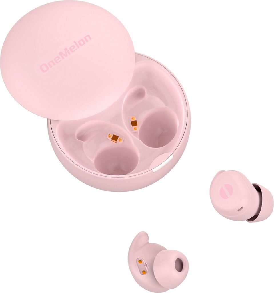 OneMelon, OneMelon Drops - draadloze oordopjes - Roze - kleine oordopjes - bluetooth 5.3 oortjes o.a. voor slapen - ANC en Transparency mode - ENC microfoon - touch bediening - usb-c - slaapoordopjes