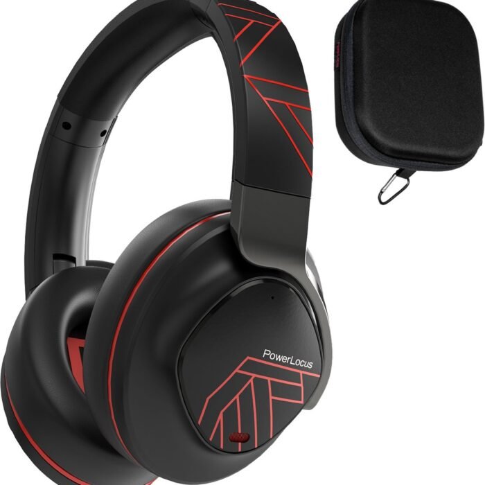 PowerLocus MoonFly Koptelefoon Over-Ear met Active Noise Cancelling, Draadloze Hoofdtelefoon, Voice Assistant Activation - Zwart/Rood