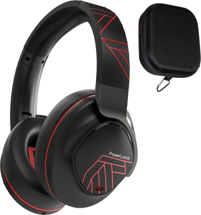 PowerLocus MoonFly Koptelefoon Over-Ear met Active Noise Cancelling, Draadloze Hoofdtelefoon, Voice Assistant Activation - Zwart/Rood