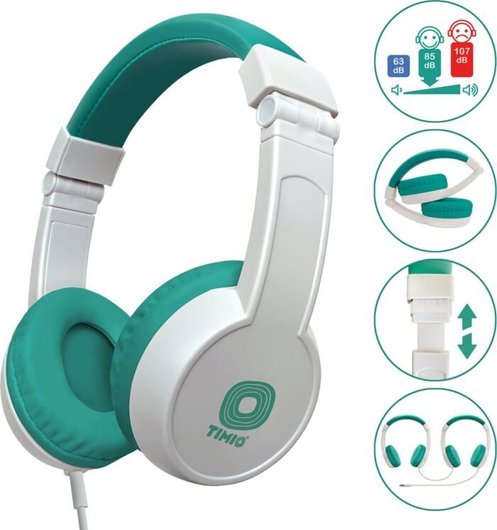 TIMIO Opvouwbare Kinder-Koptelefoon, Hoofdtelefoon, Headphones | Licht, Klein, Compact | Compatibel met TIMIO Player en andere Apparaten | Volume beperkt tot 85dB | Afneembare Kabel | Muziek delen