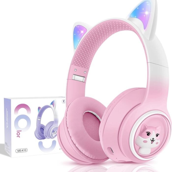Draadloze hoofdtelefoon voor kinderen met kattenoren en LED-verlichting - Bluetooth opvouwbaar en lichtgewicht