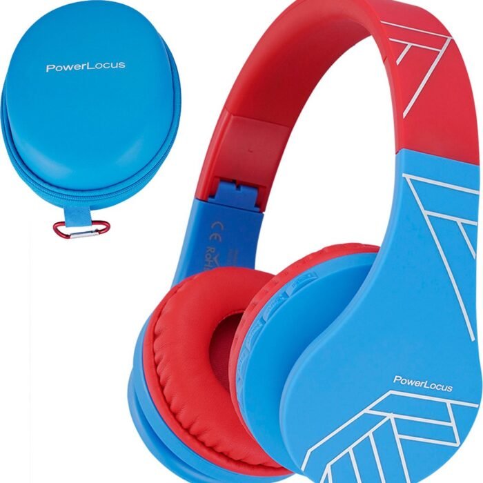 PowerLocus P1 Kids Kinder Koptelefoon Draadloos - Koptelefoon voor kinderen - Veilig volume van 85 dB - Bluetooth Hoofdtelefoon - Met microfoon - incl. Premium Case - Blauw/Rood