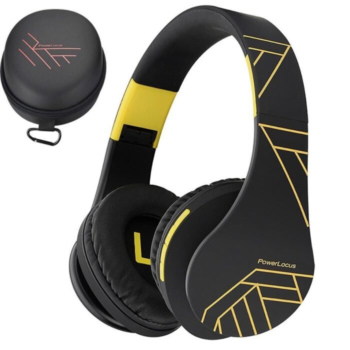 PowerLocus P2 - Draadloze Over-Ear Koptelefoon Inklapbaar - Bluetooth Hoofdtelefoon - Met microfoon – Headphone - Micro SD mode – Incl. Carry Case - Zwart/Geel