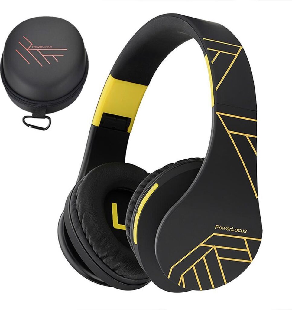 PowerLocus P2 - Draadloze Over-Ear Koptelefoon Inklapbaar - Bluetooth Hoofdtelefoon - Met microfoon – Headphone - Micro SD mode – Incl. Carry Case - Zwart/Geel