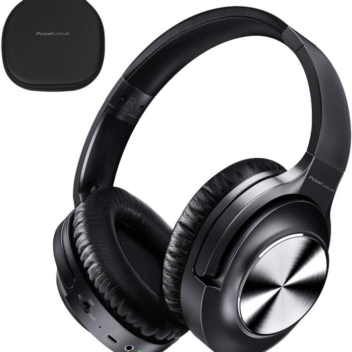 PowerLocus Draadloze over-ear koptelefoon met Noise Cancelling – Microfoon – Wireless & met Aux kabel Mode – incl. Premium Case - Zwart