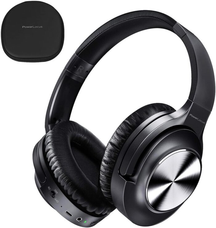 PowerLocus Draadloze over-ear koptelefoon met Noise Cancelling – Microfoon – Wireless & met Aux kabel Mode – incl. Premium Case - Zwart