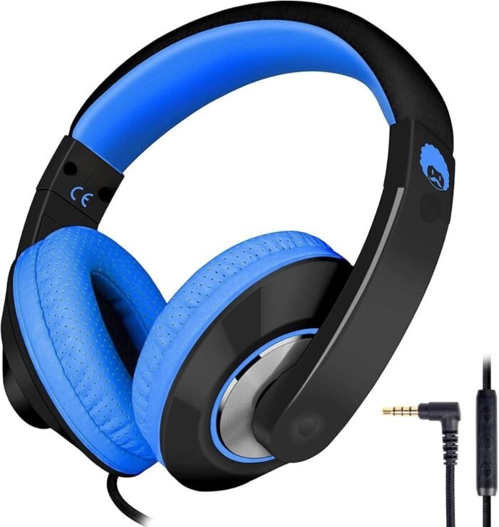StayPowered Kinderkoptelefoon - Perfect Geluid & Ultiem Comfort - Verstelbaar - HD Microfoon - Kraakhelder Stereo - Zachte Oorkussens - Duurzame Kabel - 3.5mm Jack - Blauw/Zwart - Levering Sneller dan Aangegeven!