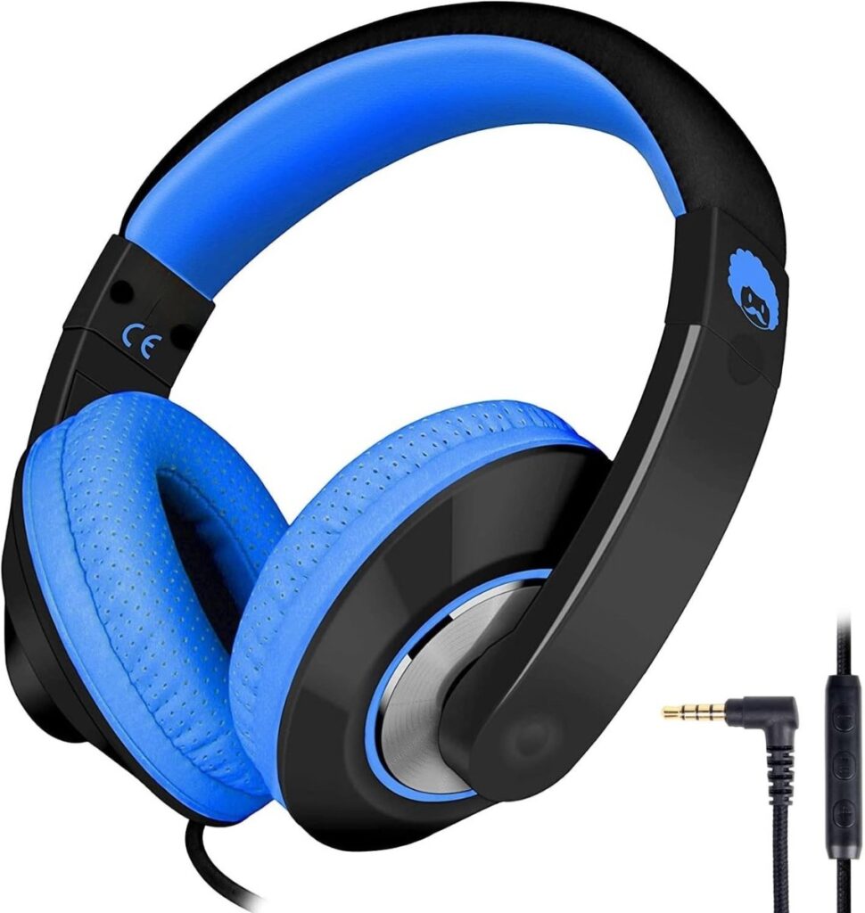 StayPowered Kinderkoptelefoon - Perfect Geluid & Ultiem Comfort - Verstelbaar - HD Microfoon - Kraakhelder Stereo - Zachte Oorkussens - Duurzame Kabel - 3.5mm Jack - Blauw/Zwart - Levering Sneller dan Aangegeven!