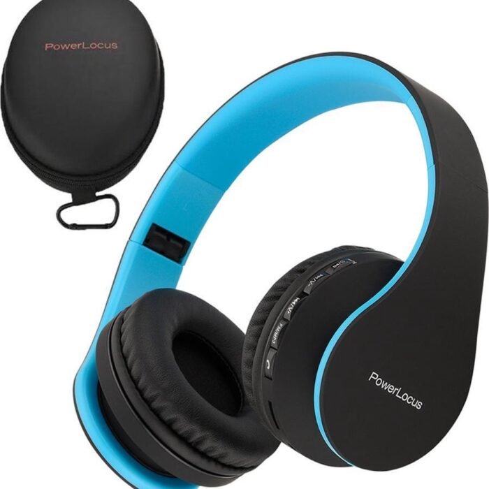 PowerLocus P1 Bluetooth Koptelefoon – Draadloos – Over Ear – Met Microfoon – Inklapbaar - incl. Hoes – Zwart/Blauw