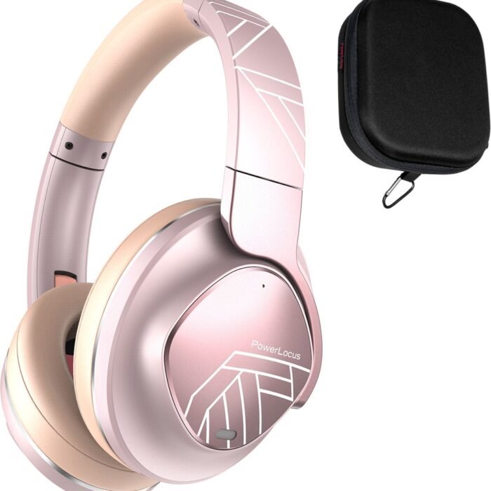 PowerLocus MoonFly Koptelefoon Over-Ear met Active Noise Cancelling, Draadloze Hoofdtelefoon, Voice Assistant Activation - Rose Gold