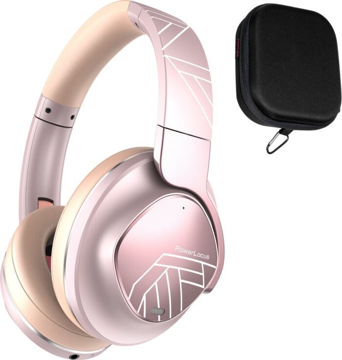 PowerLocus MoonFly Koptelefoon Over-Ear met Active Noise Cancelling, Draadloze Hoofdtelefoon, Voice Assistant Activation - Rose Gold