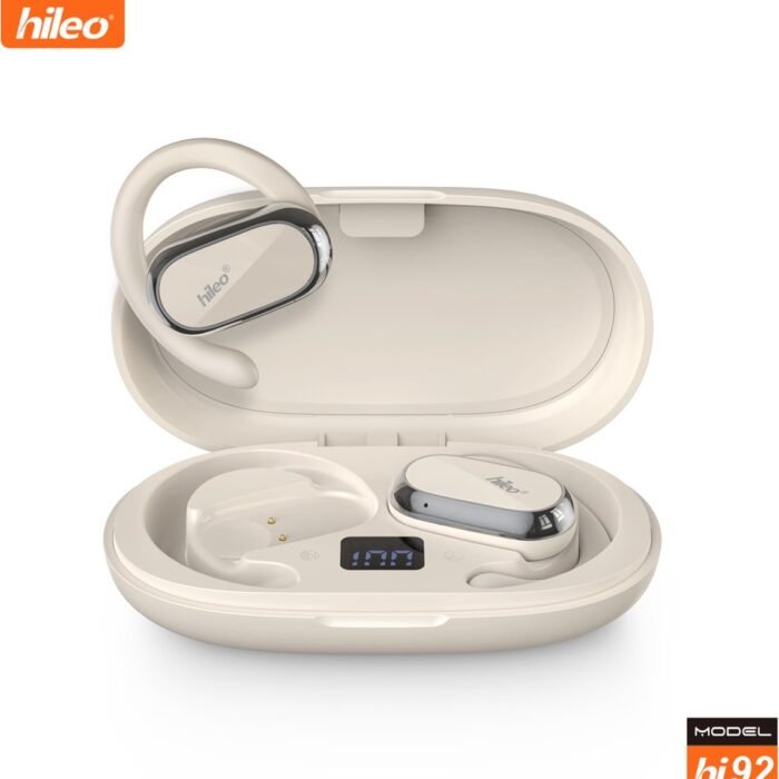 hileo hi92 - Draadloze Oordopjes met Oplaadcase – Wit - Sport - Open-Ear - Bluetooth V5.3 oordopjes – Draadloze oortjes – Verstelbare oorhaken - Open Wearable Stereo – Geschikt voor IOS/Android