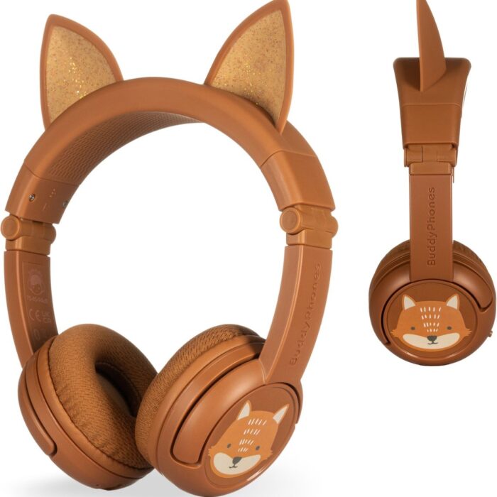 BuddyPhones PlayEars Koptelefoon kinderen - kinder Koptelefoon Draadloos – Volumelimiet 75/85/94 dB – 24 uur batterijduur - Vossen oortjes