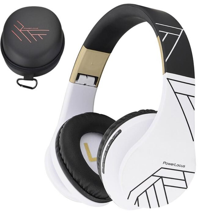 PowerLocus P2 - Draadloze Over-Ear Koptelefoon Inklapbaar - Bluetooth Hoofdtelefoon - Met microfoon – Headphone - Micro SD mode – Incl. Carry Case - Zwart/Wit