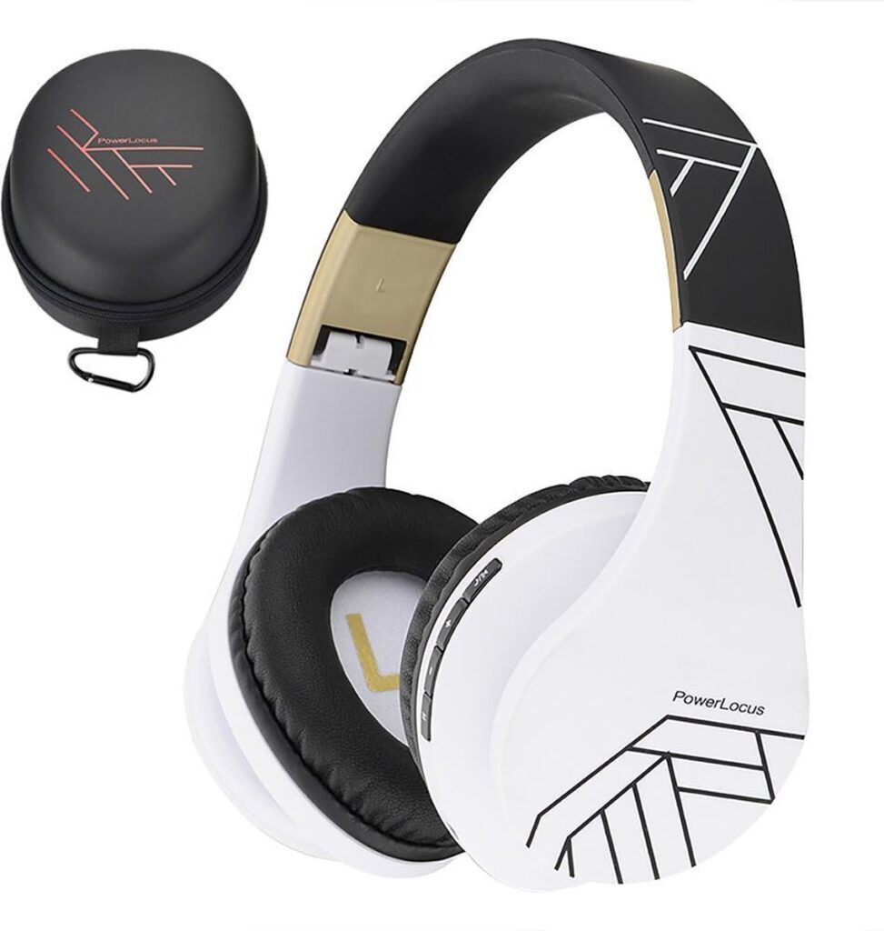 PowerLocus P2 - Draadloze Over-Ear Koptelefoon Inklapbaar - Bluetooth Hoofdtelefoon - Met microfoon – Headphone - Micro SD mode – Incl. Carry Case - Zwart/Wit