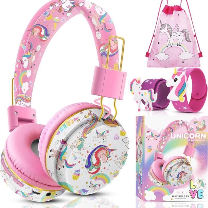 Draadloze hooftelefoon voor kinderen met eenhoorn ontwerp – Verstelbare Bluetooth hoofdtelefoon met microfoon