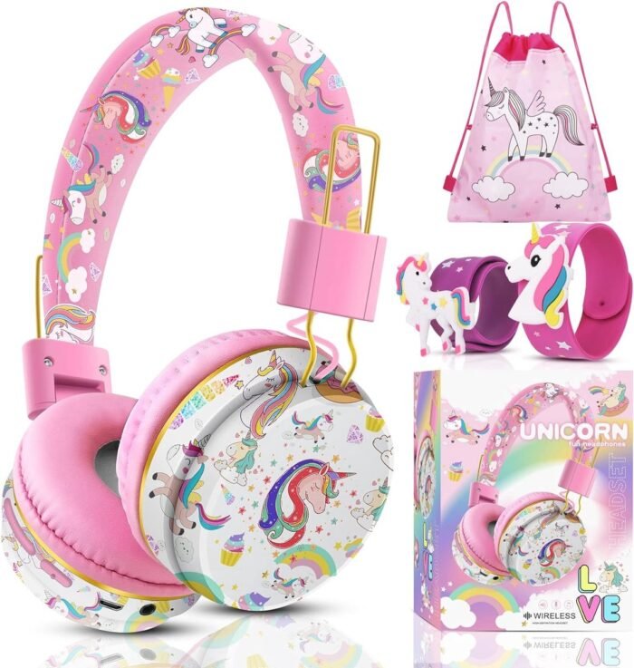 Draadloze hooftelefoon voor kinderen met eenhoorn ontwerp – Verstelbare Bluetooth hoofdtelefoon met microfoon
