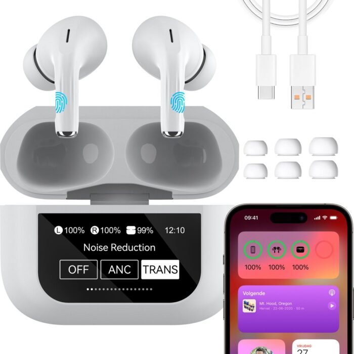 In-Ear Draadloze Oordopjes met Touch Display - Geschikt voor iPhone Oortjes - Nieuwe Bluetooth 5.4 - Noise Cancelling - Oortjes Draadloos - Originele Wireless EarBuds - Phreeze TWS9 Pro