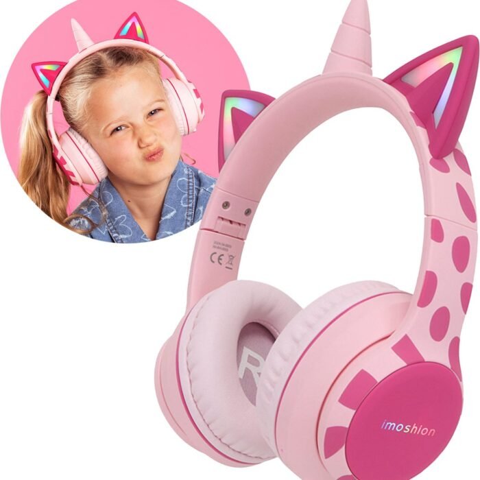 imoshion Kinder Koptelefoon Unicorn - Met Decibelbegrenzer - Bluetooth Koptelefoon Kinderen - Draadloze Over-Ear Hoofdtelefoon - Pink / Hot Pink