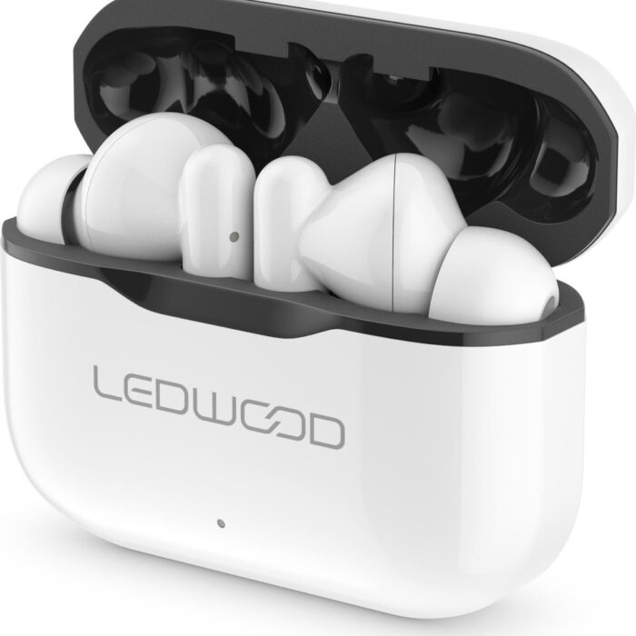LEDWOOD LD-T06-WHI-BLK - CAPELLA T06 TWS earphones met oplaadcase en superbass, wit/zwart