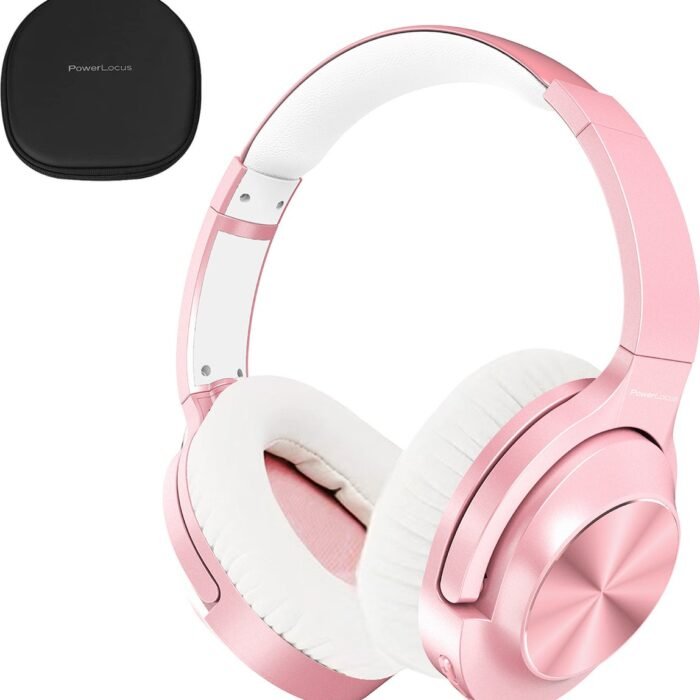 PowerLocus Draadloze over-ear koptelefoon met Noise Cancelling – Microfoon – Wireless & met Aux kabel Mode – incl. Premium Case - Rose Gold