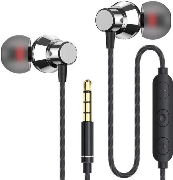 DrPhone Hi11 AUX1 - 3.5MM Jack In-Ear Oordoppen - 16 bit - Dynamische BASS - Oortelefoon met microfoon - Geschikt Voor Apparaten Met AUX Ingang - Zwart/Zilver