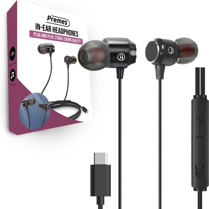 Premes - Oortjes USB C - Zwart - met Draad - met Microfoon - Oordopjes met Draad - USB C Oortjes - In-Ear - USB-C - In Ear