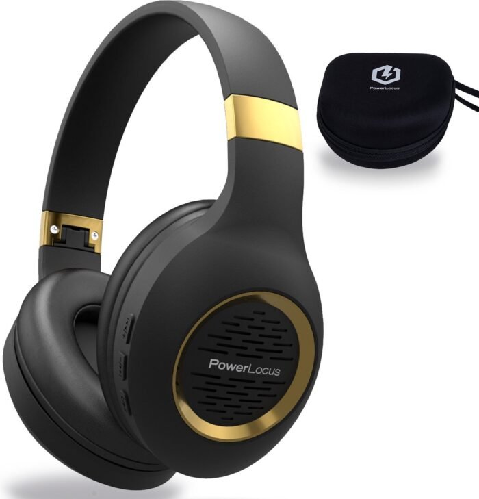 PowerLocus P4 Draadloze Koptelefoon Over-Ear - Bluetooth - incl. Premium Case - met Microfoon - Zwart/Goud