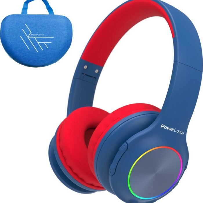 PowerLocus PLED Draadloze Koptelefoon Over-Ear voor Kinderen - LED lampjes - met Microfoon - Micro SD poort - Blauw/Rood