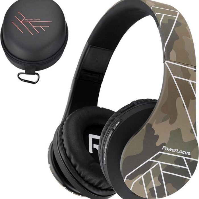 PowerLocus P2 - Draadloze Over-Ear Koptelefoon Inklapbaar - Bluetooth Hoofdtelefoon - Met microfoon – Headphone - Micro SD mode – Incl. Carry Case – Camouflage
