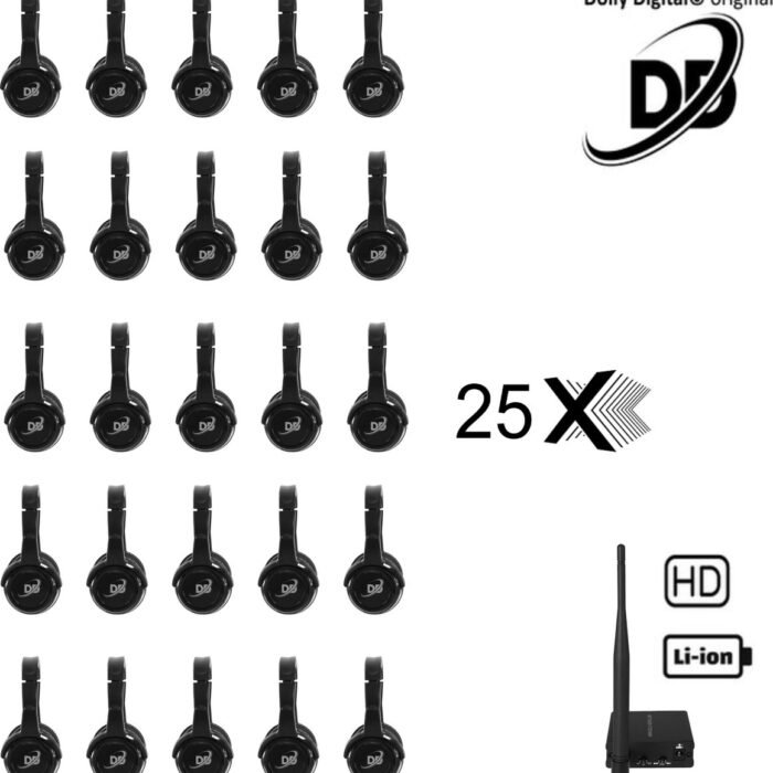 Silent Disco PRO BOX 25 oplaadbare headsets + pro zender | Dolly Digital©