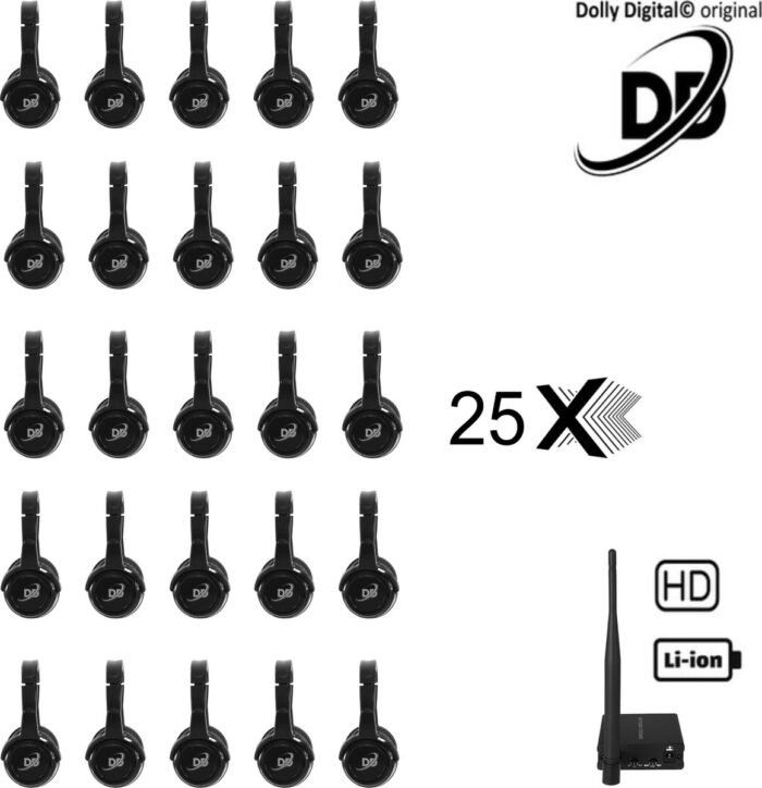 Silent Disco PRO BOX 25 oplaadbare headsets + pro zender | Dolly Digital©