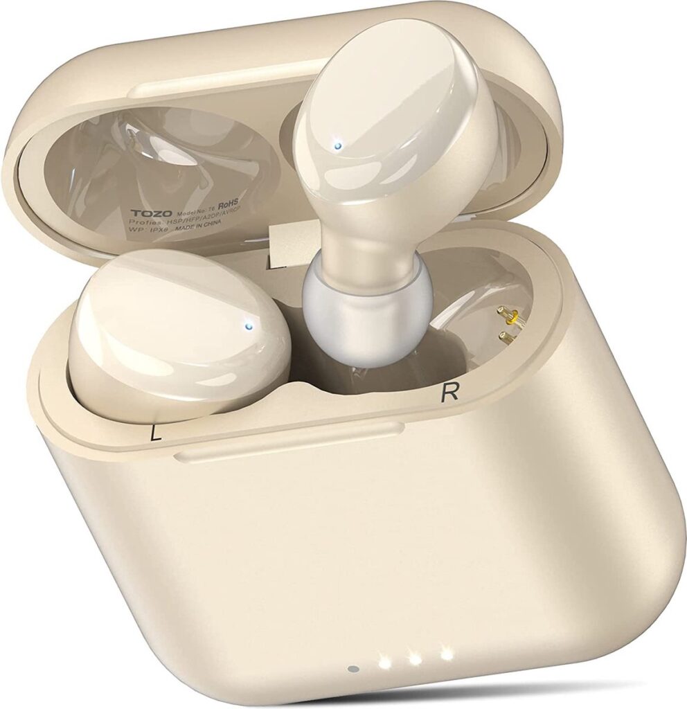 TOZO T6 True Draadloze Oordopjes Bluetooth Hoofdtelefoon Touch Control met Draadloze Opladen IPX8 Waterdichte Stereo Oortelefoon in Ear Headset Premium Diepe Bas Champagne