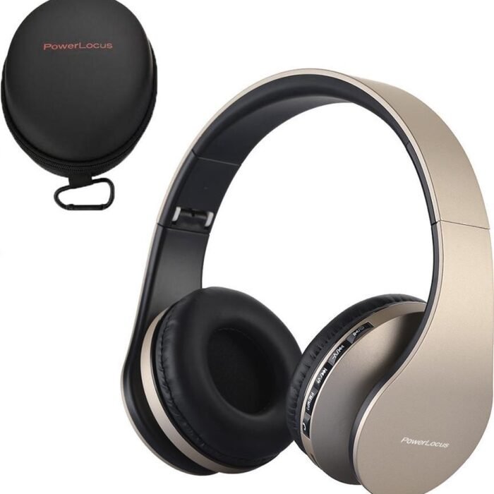 PowerLocus P1 Bluetooth Koptelefoon – Draadloos – Over Ear – Met Microfoon – Inklapbaar - incl. Hoes – Goud