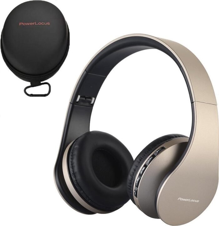 PowerLocus P1 Bluetooth Koptelefoon – Draadloos – Over Ear – Met Microfoon – Inklapbaar - incl. Hoes – Goud