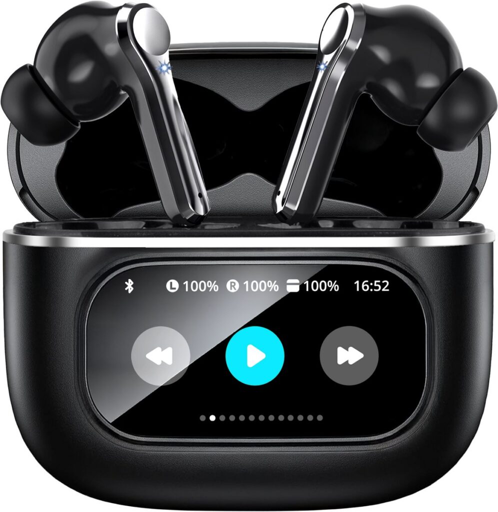 Soundtrex Display Draadloze Oordopjes - Bluetooth Oordopjes – Oortjes draadloos - Active Noise Cancelling - LED Display - Bluetooth 5.3 – Zwart