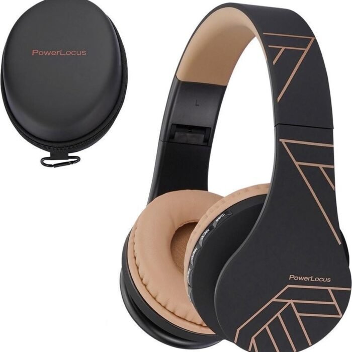 PowerLocus P1 Bluetooth Koptelefoon – Draadloos – Over Ear – Met Microfoon – Inklapbaar - incl. Hoes – Zwart/Bruin