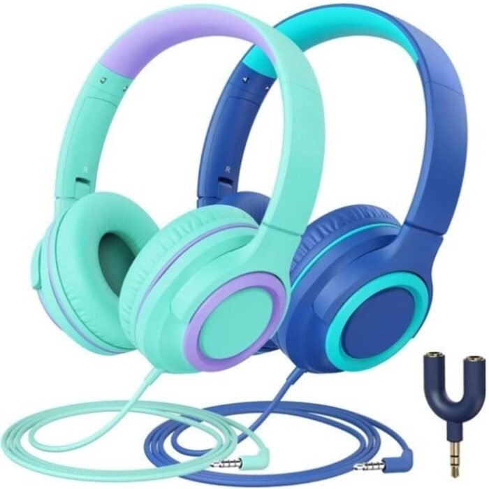 Intelectro Kinderheadset 2 PACK - Kristalhelder Geluid en Comfort, Perfect voor Kinderen! - Comfortabel en Opvouwbaar Ontwerp - Helder Geluid - Ingebouwde Microfoon - Volumebegrenzing - Audiosplitter Inbegrepen - Levering Sneller dan Aangegeven!