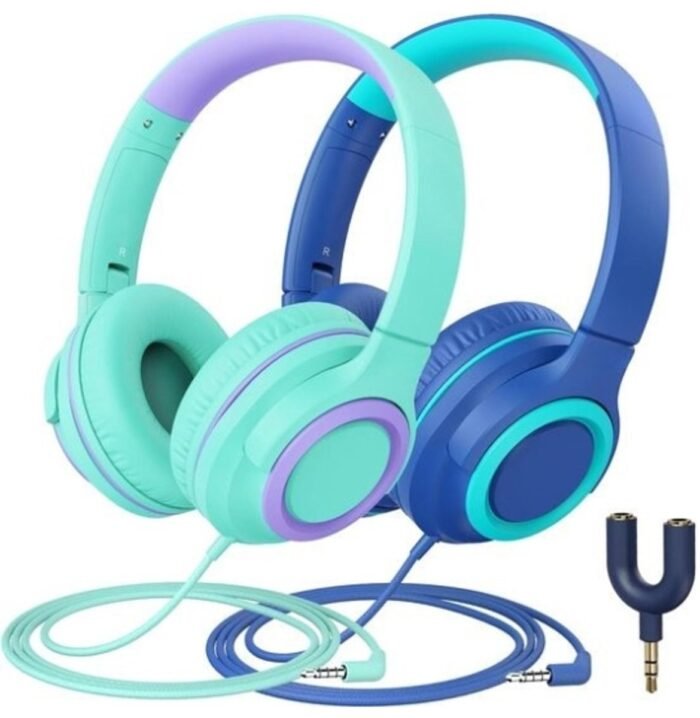 Intelectro Kinderheadset 2 PACK - Kristalhelder Geluid en Comfort, Perfect voor Kinderen! - Comfortabel en Opvouwbaar Ontwerp - Helder Geluid - Ingebouwde Microfoon - Volumebegrenzing - Audiosplitter Inbegrepen - Levering Sneller dan Aangegeven!