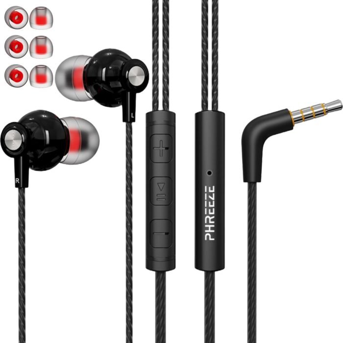 Bedrade Oordopjes met Haakse 3.5 mm Jack Aansluiting - In-Ear Sport Oortjes met Draad en Microfoon - Extra Bass - Super Comfortabel