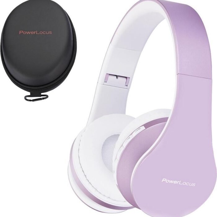 PowerLocus P1 Bluetooth Koptelefoon – Draadloos – Over Ear – Met Microfoon – Inklapbaar - incl. Hoes – Wit/Paars
