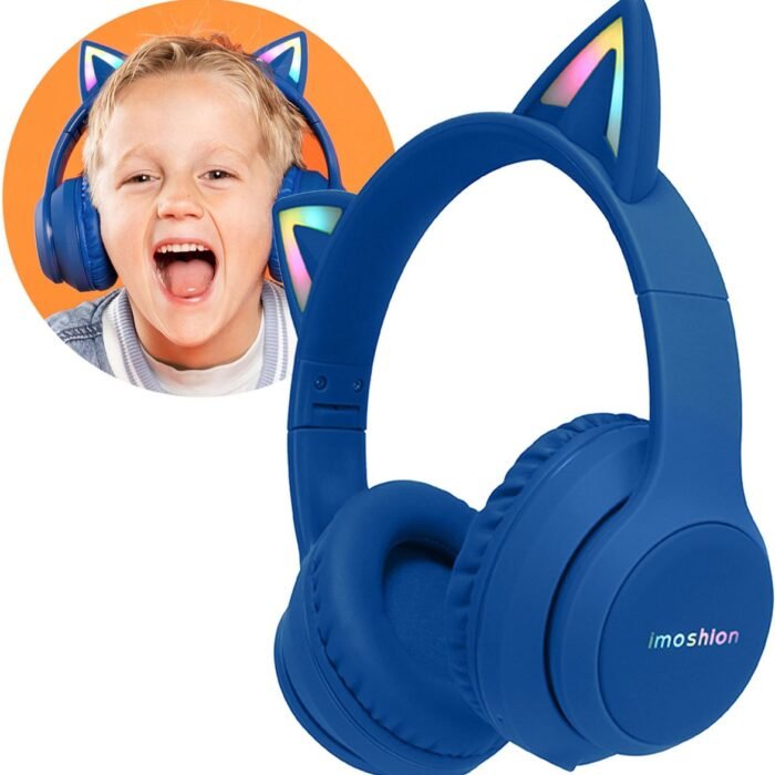 imoshion Kinder Koptelefoon met Kattenoortjes - Met Decibelbegrenzer - Bluetooth Koptelefoon Kinderen - Draadloze Over-Ear Hoofdtelefoon - Cobalt Blue