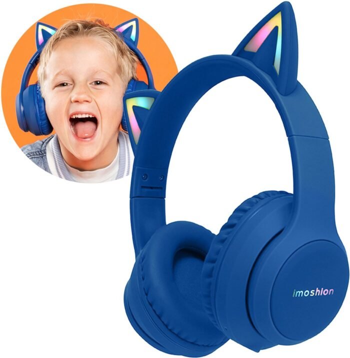 imoshion Kinder Koptelefoon met Kattenoortjes - Met Decibelbegrenzer - Bluetooth Koptelefoon Kinderen - Draadloze Over-Ear Hoofdtelefoon - Cobalt Blue