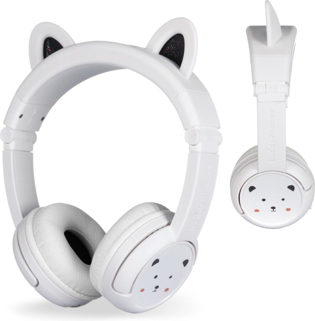 BuddyPhones PlayEars Koptelefoon kinderen - kinder Koptelefoon Draadloos – Volumelimiet 75/85/94 dB – 24 uur batterijduur - Pandabeer oortjes