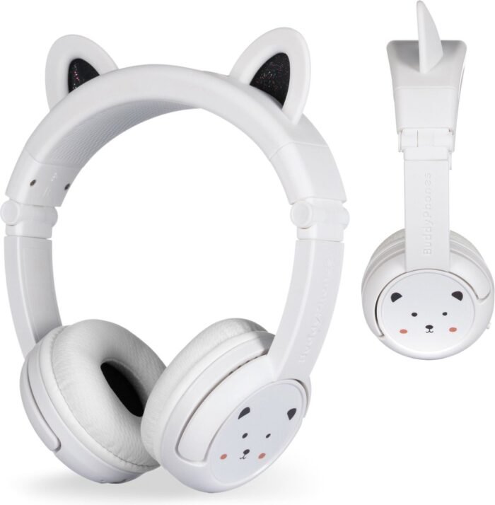 BuddyPhones PlayEars Koptelefoon kinderen - kinder Koptelefoon Draadloos – Volumelimiet 75/85/94 dB – 24 uur batterijduur - Pandabeer oortjes