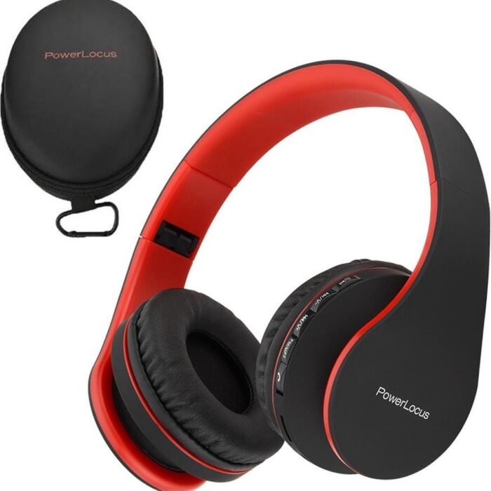 PowerLocus P1 Bluetooth Koptelefoon – Draadloos – Over Ear – Met Microfoon – Inklapbaar - incl. Hoes – Zwart/Rood