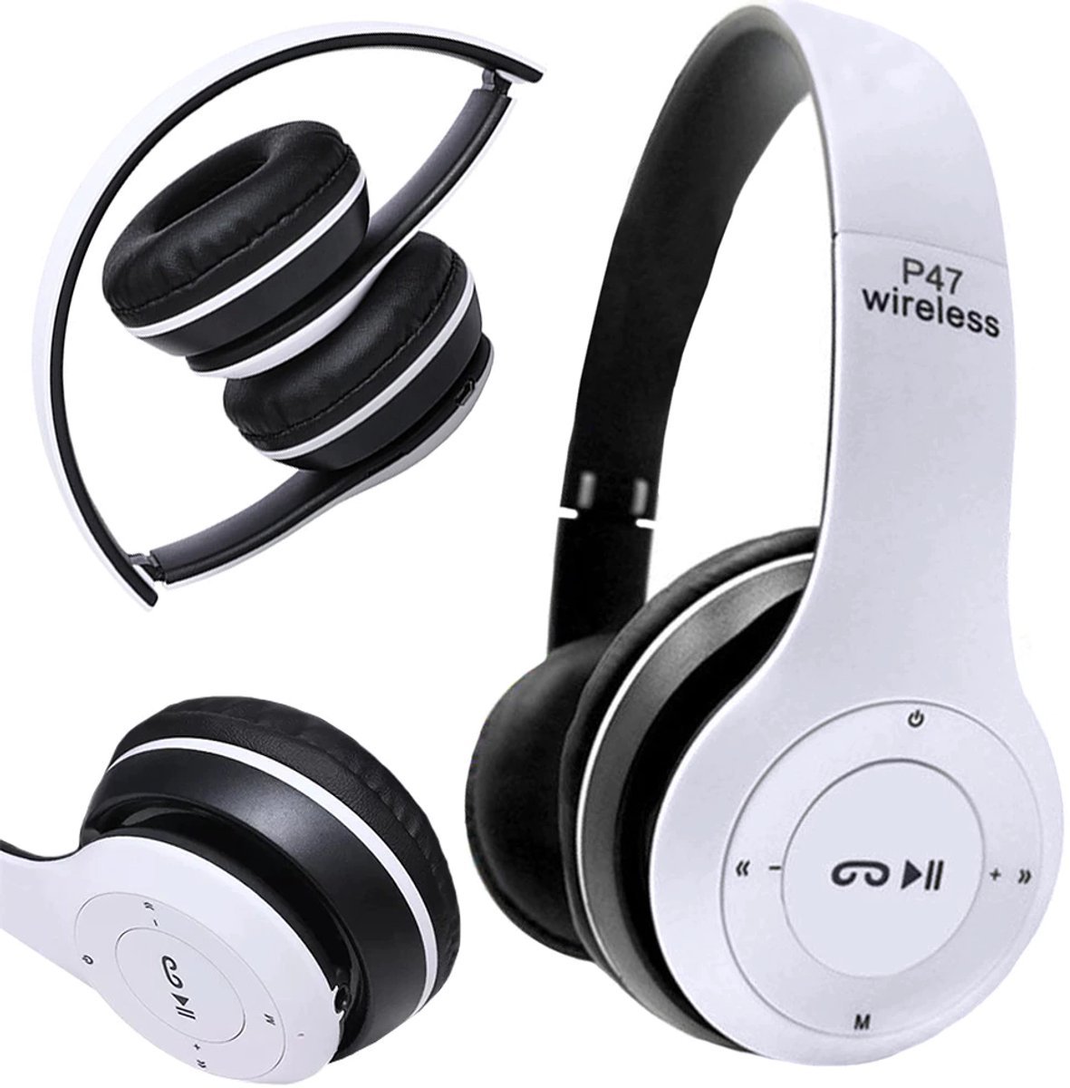 Draadloze hoofdtelefoon - p47 - bluetooth - microfoon - Handsfree - mp3 - bellen - wit