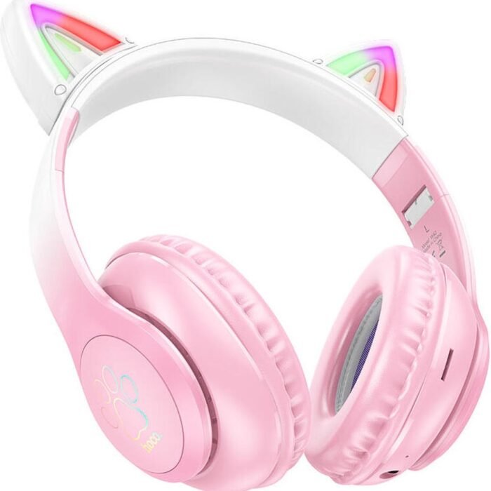 Hoco W42 Draadloze Kinder Koptelefoon met Led Kattenoortjes Max 85 dB Roze